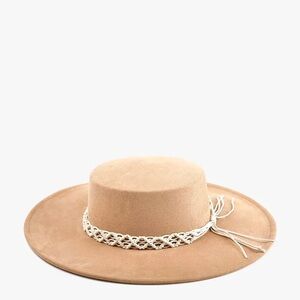 Elegant Tan Wide-Brim Hat with Braided Detail